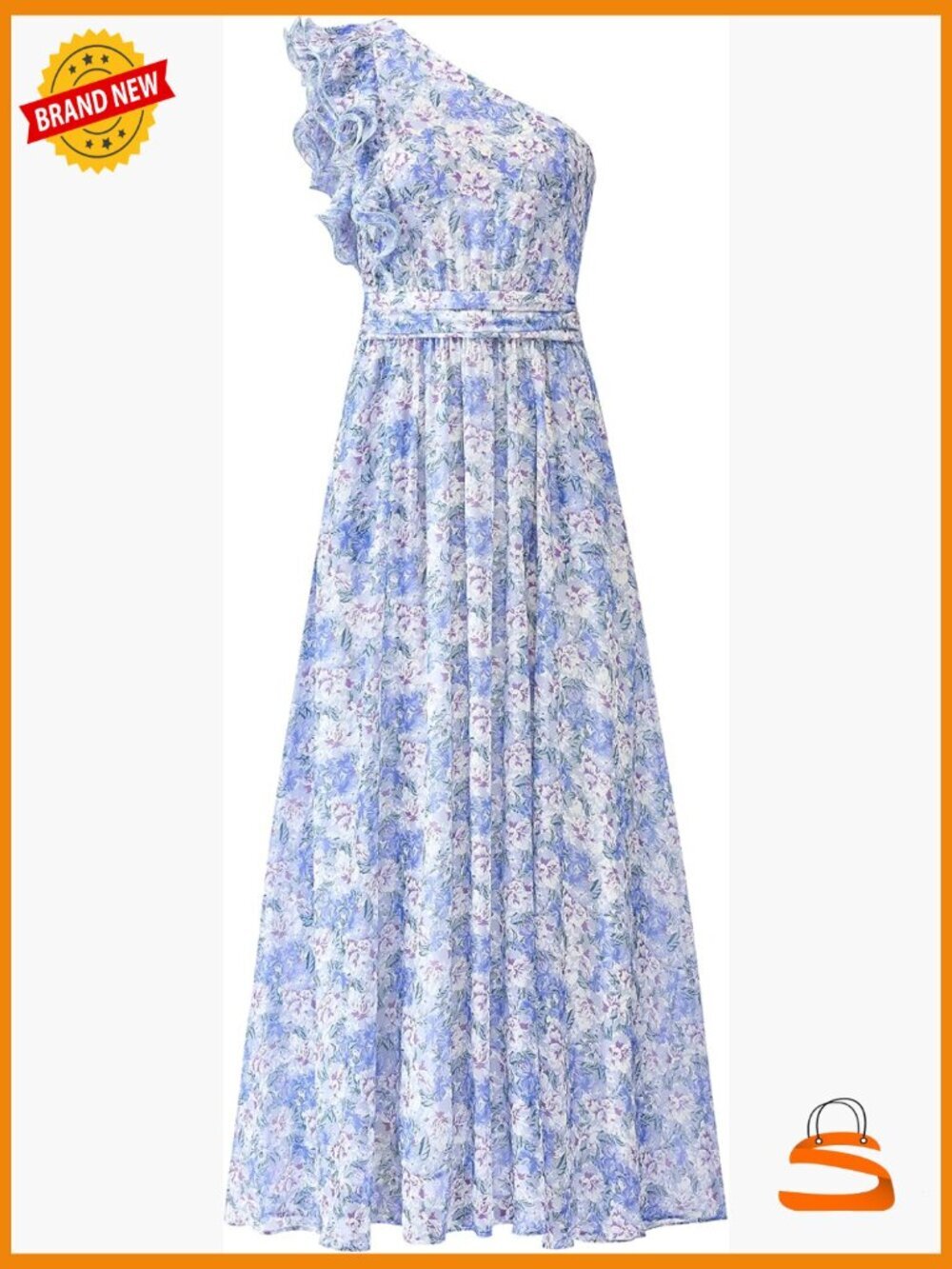 Sleeveless One Shoulder Floral Maxi Dress with Pockets Smocked Back
